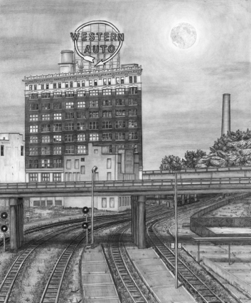 Gallery 1 - Full Moon Over Western Auto Drawing 13 X 16